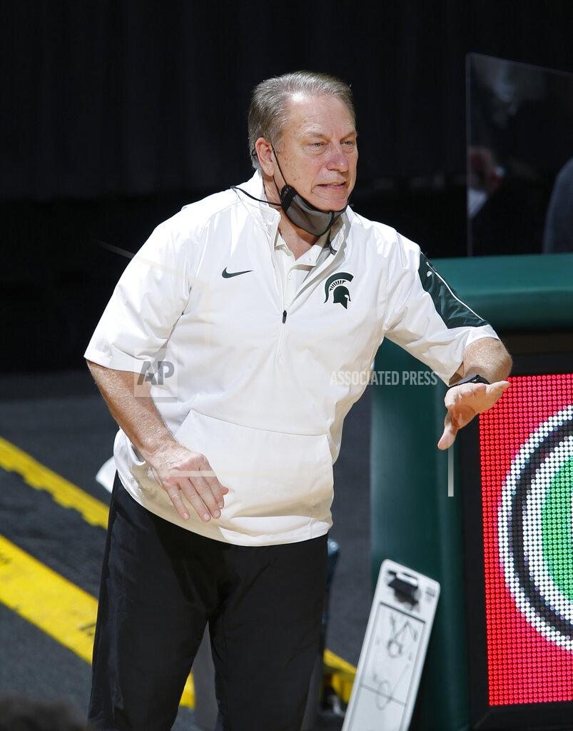 Michigan State coach Tom Izzo gives instructions during the second half of an NCAA college basketball game against Oakland, Sunday, Dec. 13, 2020, in East Lansing, Mich. (AP Photo/Al Goldis)
