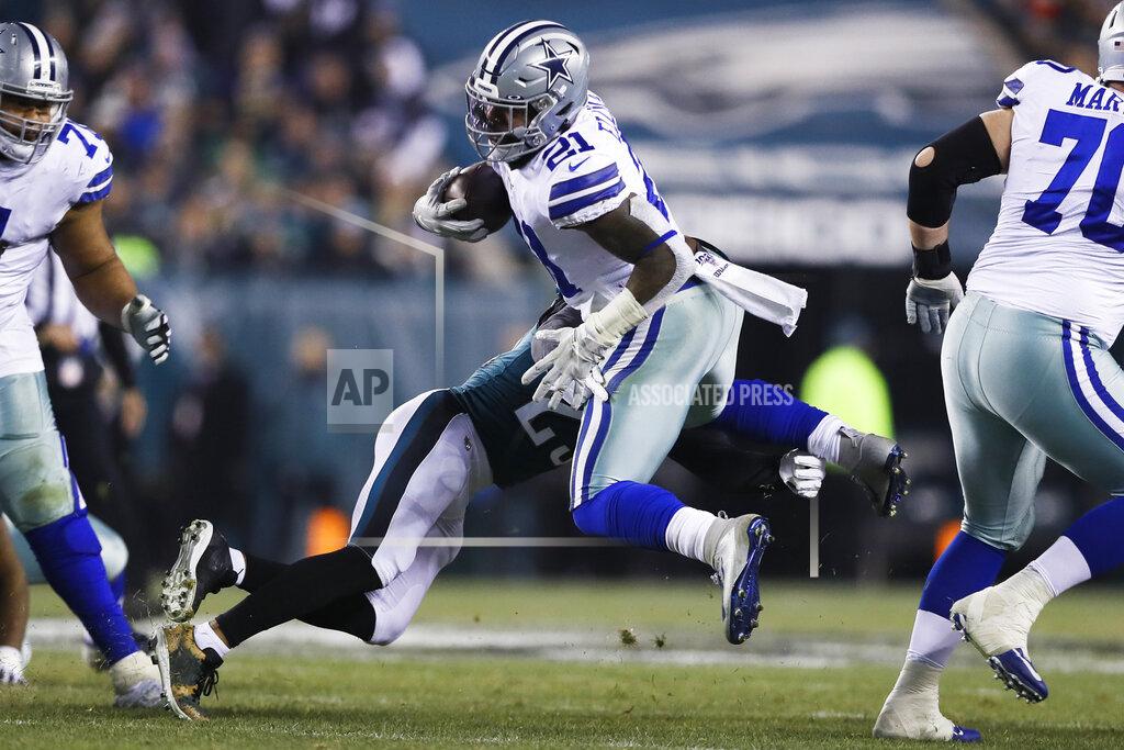 Michael Perez Philadelphia Eagles free safety Rodney McLeod tries to stop Dallas Cowboys running back Ezekiel Elliott (21) during the second half of an NFL football game Sunday, Dec. 22, 2019, in Philadelphia. (AP Photo/Michael Perez)