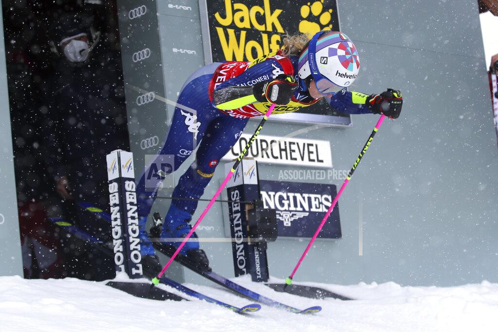 Marco Trovati Italy's Marta Bassino prepares to down the course on her way to win an alpine ski, women's World Cup giant slalom in Courchevel, France, Saturday, Dec. 12, 2020. (AP Photo/Marco Trovati)