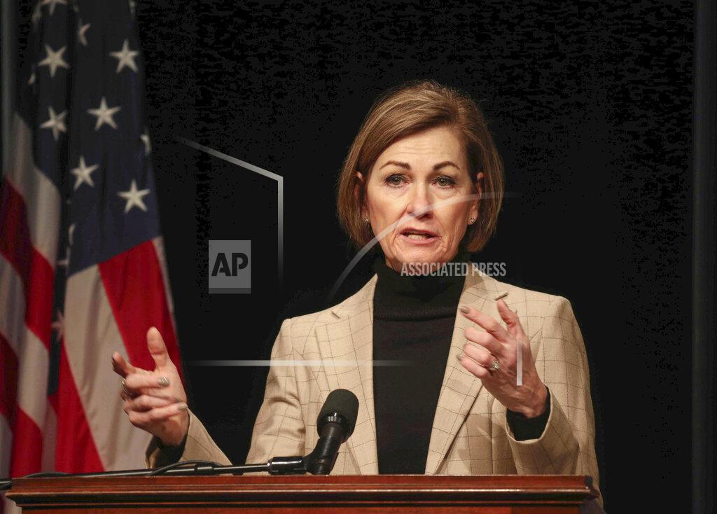 Iowa Gov. Kim Reynolds addressed Iowans during her weekly press conference on Thursday, Feb. 4, 2021, in Johnston, Iowa, where she provided updates on the COVID-19 vaccination efforts. (Bryon Houlgrave/The Des Moines Register via AP)