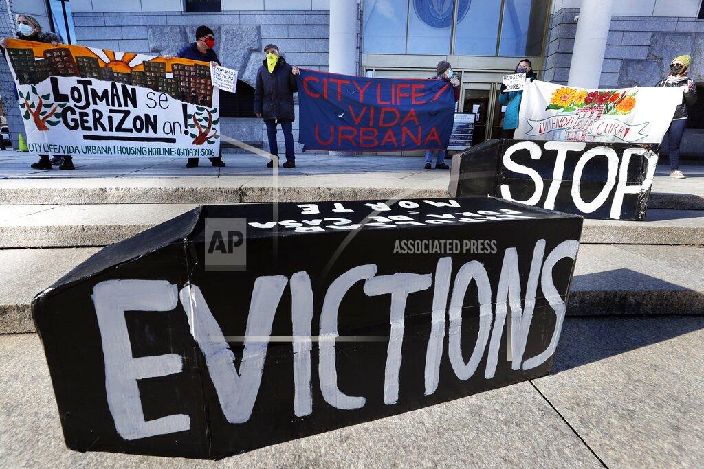 Michael Dwyer FILE - In this Jan. 13, 2021, file photo, tenants' rights advocates demonstrate in front of the Edward W. Brooke Courthouse in Boston. President Joe Biden’s administration is cutting things close on a nationwide eviction moratorium, which is set to expire in less than a week. (AP Photo/Michael Dwyer, File)