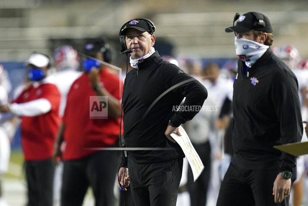 Rick Bowmer Louisiana Tech coach Skip Holtz looks at the scoreboard during the first half of the team's NCAA college football game against BYU on Friday, Oct. 2, 2020, in Provo, Utah. (AP Photo/Rick Bowmer, Pool)