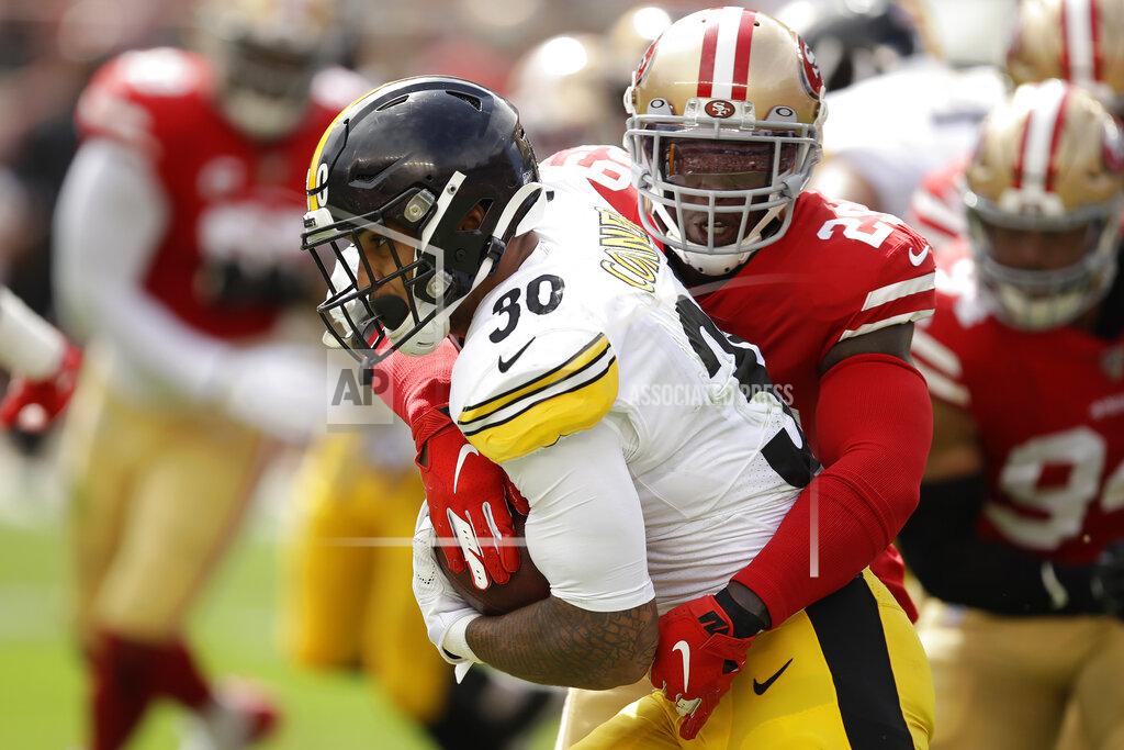 Ben Margot Pittsburgh Steelers running back James Conner (30) runs against San Francisco 49ers strong safety Jaquiski Tartt (29) during the first half of an NFL football game in Santa Clara, Calif., Sunday, Sept. 22, 2019. (AP Photo/Ben Margot)