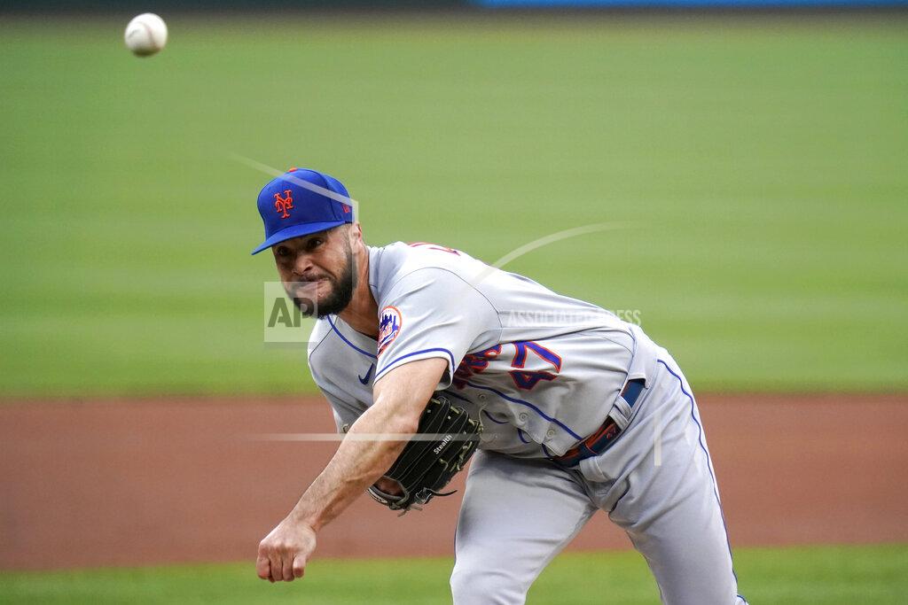 Jeff Roberson New York Mets starting pitcher Joey Lucchesi throws during the first inning of a baseball game against the St. Louis Cardinals Monday, May 3, 2021, in St. Louis. (AP Photo/Jeff Roberson)