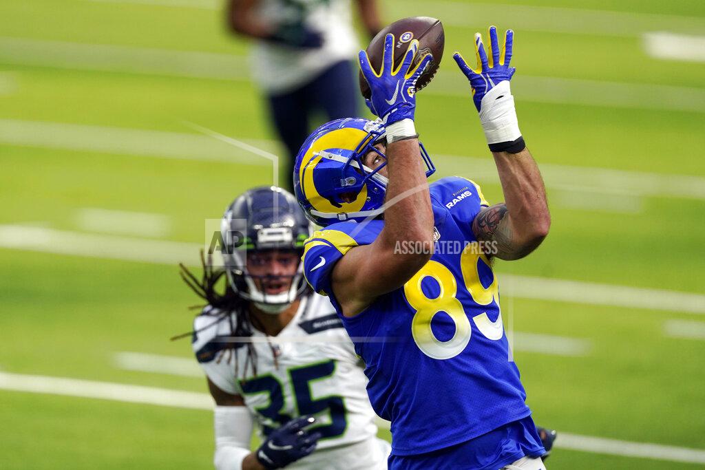 Ashley Landis Los Angeles Rams tight end Tyler Higbee (89) makes a catch in front of Seattle Seahawks strong safety Ryan Neal during the first half of an NFL football game Sunday, Nov. 15, 2020, in Inglewood, Calif. (AP Photo/Ashley Landis)