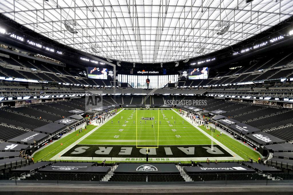Isaac Brekken The Las Vegas Raiders kick off to the New Orleans Saints to start an NFL football game, Monday, Sept. 21, 2020, in Las Vegas. (AP Photo/Isaac Brekken)