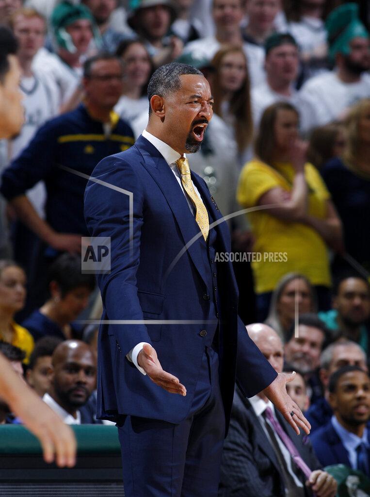 Al Goldis Michigan coach Juwan Howard reacts during the first half of an NCAA college basketball game against Michigan State, Sunday, Jan. 5, 2020, in East Lansing, Mich. (AP Photo/Al Goldis)