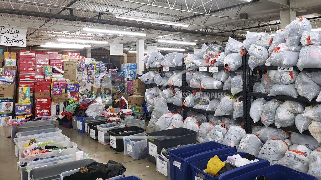 Daniela Dominguez In this October 2019 photo provided by Daniela Dominguez, supplies donated from across the United States for migrants and asylum seekers are stored in a warehouse in McAllen, Tex. Dominguez, assistant professor in counseling psychology at University of San Francisco, said mutual aid networks are part of the Latino culture where people may feel safer getting help from their own community rather than government entities or formal charities. (Daniela Dominguez via AP)