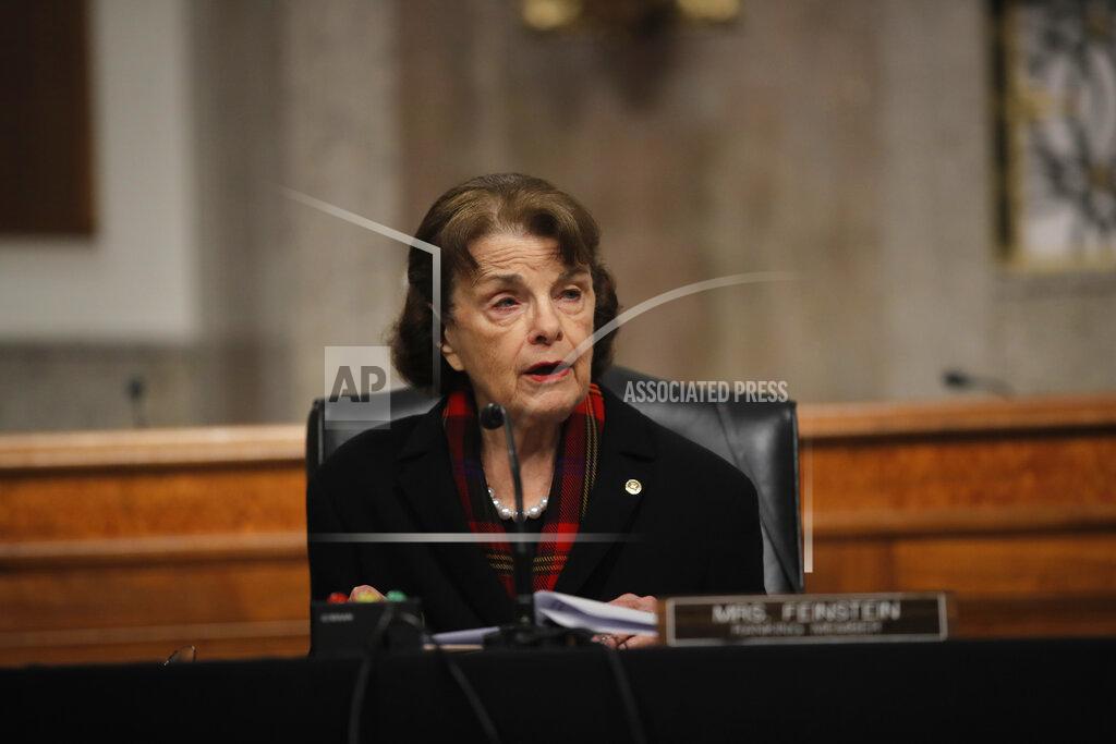 Carolyn Kaster FILE - In this June 11, 2020, file photo Sen. Dianne Feinstein, D-Calif., gives her opening statement during a Senate Judiciary Committee business meeting on Capitol Hill in Washington. Hearings before the Republican-led Senate Judiciary Committee will begin Monday, Oct. 12, for President Donald Trump’s Supreme Court nominee Judge Amy Coney Barrett. (AP Photo/Carolyn Kaster, Pool, File)