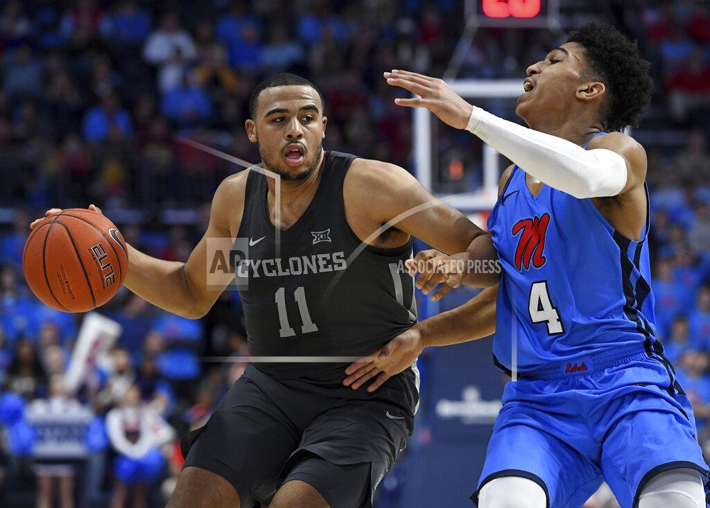 Iowa State guard Talen Horton-Tucker (11) drives the ball past Mississippi guard Breein Tyree (4) during the second half of an NCAA college basketball game in Oxford, Miss., Saturday, Jan. 26, 2019. Iowa State won 87-73. (AP Photo/Thomas Graning)