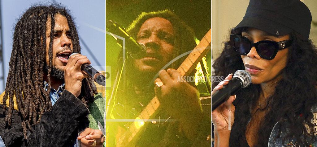 Uncredited FILE - Skip Marley performs at Coachella Music & Arts Festival in Indio, Calif. on April 13, 2018, from left, Stephen Marley performs during the "Catch A Fire Tour 2015" stop in Huntington, N.Y. on Sept. 1, 2015 and Cedella Marley speaks at the Marley Brunch with Marley Family Members in West Hollywood, Calif. on Jan. 24, 2020. The family of reggae legend Bob Marley are covering his song “One Love” to raise money for coronavirus relief efforts. (AP Photo)