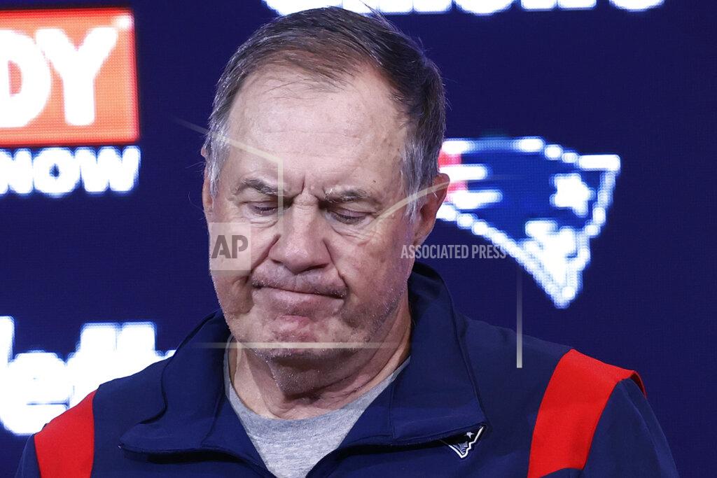 Winslow Townson New England Patriots head coach Bill Belichick reacts during a news conference after a 17-16 loss to the Miami Dolphins in an NFL football game, Sunday, Sept. 12, 2021, in Foxborough, Mass. (AP Photo/Winslow Townson)