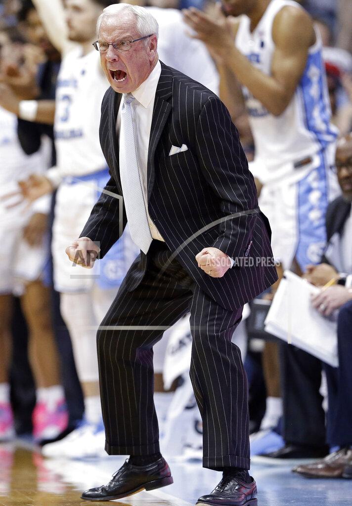 Gerry Broome North Carolina coach Roy Williams reacts during the second half of the team's NCAA college basketball game against Duke in Chapel Hill, N.C., Saturday, March 9, 2019. North Carolina won 79-70. (AP Photo/Gerry Broome)