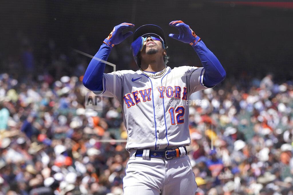 Jeff Chiu New York Mets' Francisco Lindor celebrates after hitting a home run against the San Francisco Giants during the sixth inning of a baseball game in San Francisco, Wednesday, May 25, 2022. (AP Photo/Jeff Chiu)