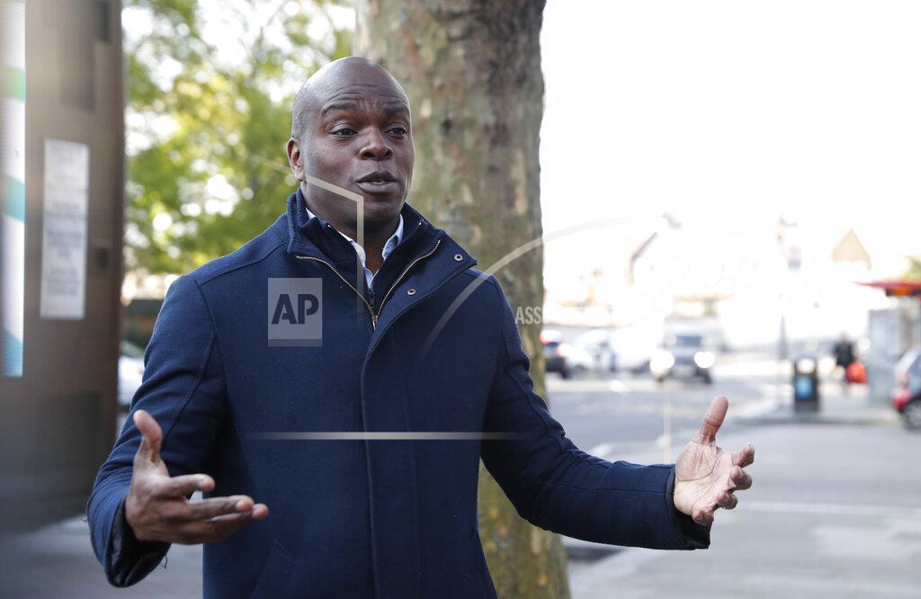 Alastair Grant The Conservative party candidate for London Mayor Shaun Bailey speaks to the media in the Ladbroke Grove area of west London during a campaign stop on Thursday, April 29, 2021. (AP Photo/Alastair Grant)
