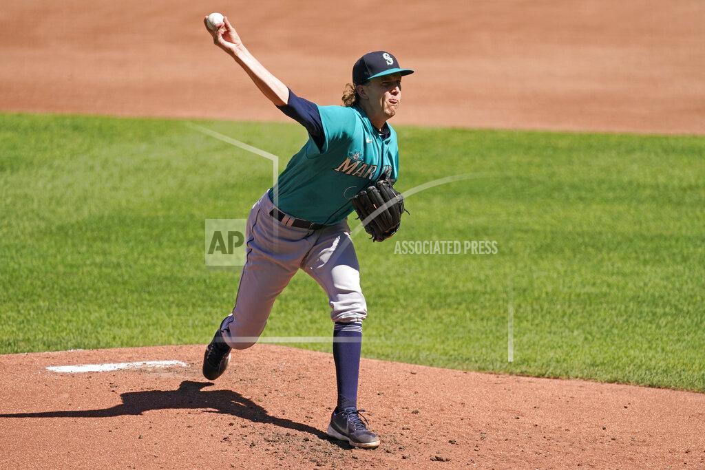 Charlie Riedel Seattle Mariners starting pitcher Logan Gilbert throws during the second inning of a baseball game against the Kansas City Royals Sunday, Sept. 19, 2021, in Kansas City, Mo. (AP Photo/Charlie Riedel)