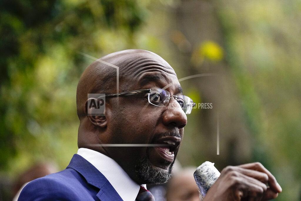 FILE - In this Oct. 27, 2020, file photo, Democratic candidate for U.S. Senate Raphael G. Warnock speaks at a campaign event in Jonesboro, Ga. (AP Photo/Brynn Anderson, File)