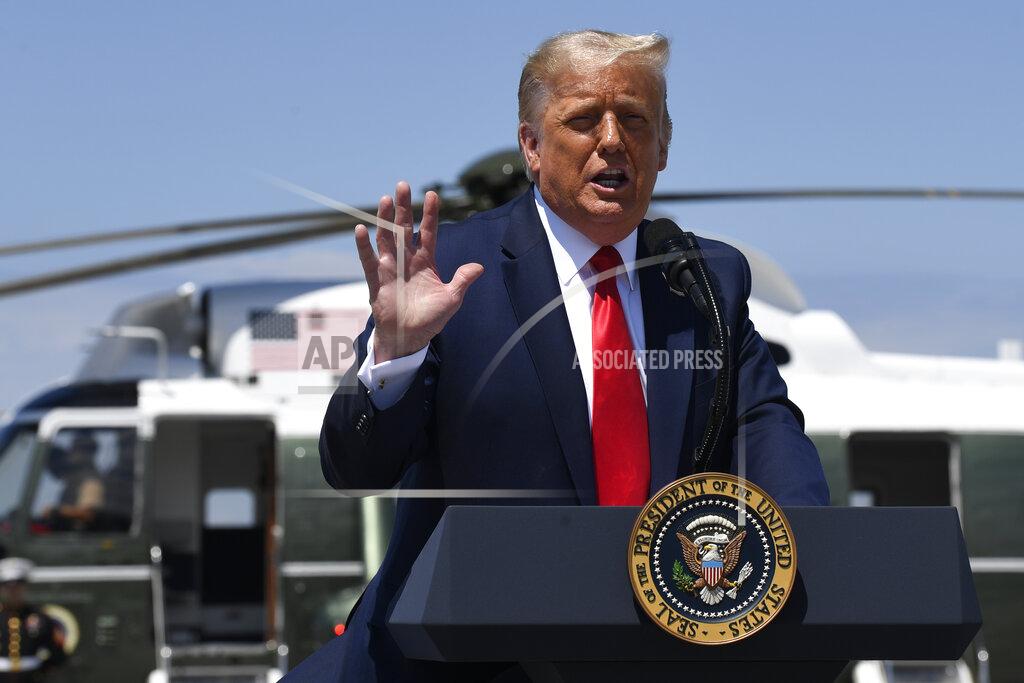 Susan Walsh President Donald Trump speaks during an event at Burke Lakefront Airport in Cleveland, Ohio, Thursday, Aug. 6, 2020. (AP Photo/Susan Walsh)
