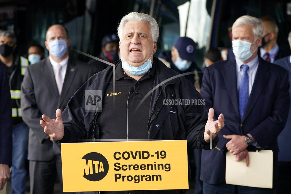Frank Franklin Ii Tony Utano, TWU Local 100 President, speaks during a news conference to announce MTA plans for the Covid testing of its workers Tuesday, Oct. 27, 2020, at the Grand Avenue Bus Depot in New York. (AP Photo/Frank Franklin II)