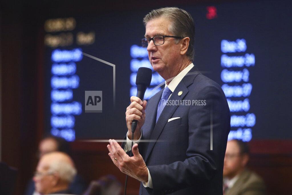 Phil Sears Sen. Jim Boyd, R-Bradenton makes a point about his Senate Bill CS/SB 2-D: Property Insurance in the Florida Senate Tuesday, May 24, 2022 at the Capitol in Tallahassee, Fla. (AP Photo/Phil Sears)