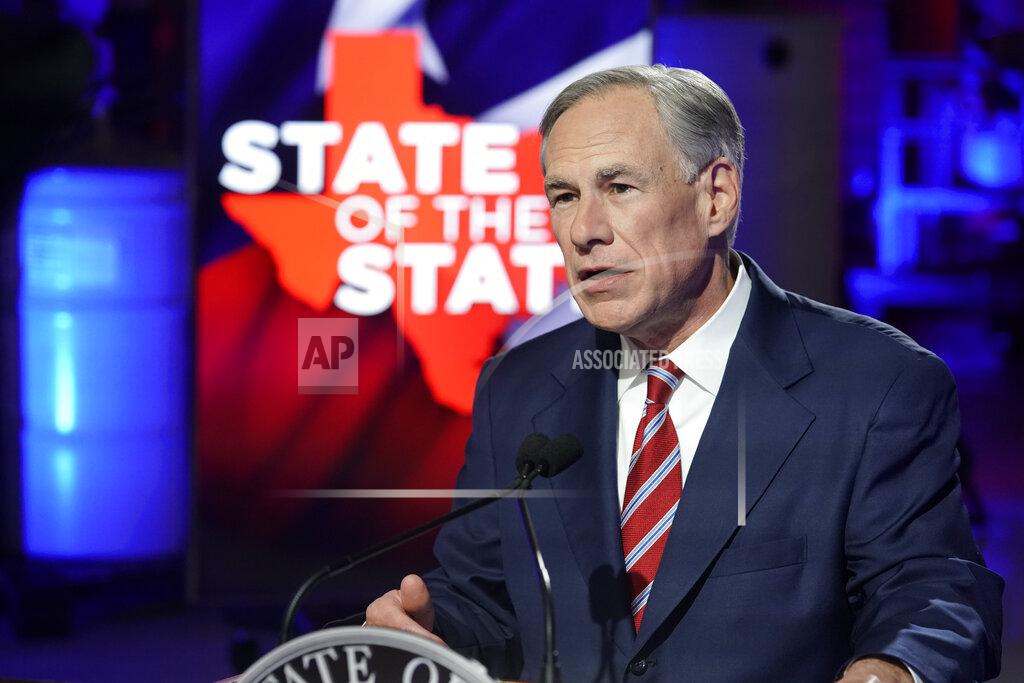 Bob Daemmrich Texas Gov. Greg Abbott prepares to deliver his State of the State speech at Visionary Fiber Technologies, for the first time outside the Capitol, Monday, Feb. 1, 2021, in Lockhart, Texas. (Bob Daemmrich/Pool Photo via AP)