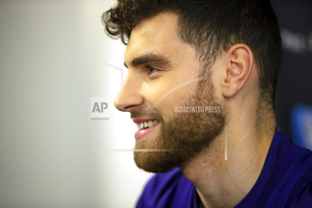D. Ross Cameron Washington's Sam Timmins speaks during the Pac-12 NCAA college basketball media day Tuesday, Oct. 8, 2019 in San Francisco. (AP Photo/D. Ross Cameron)