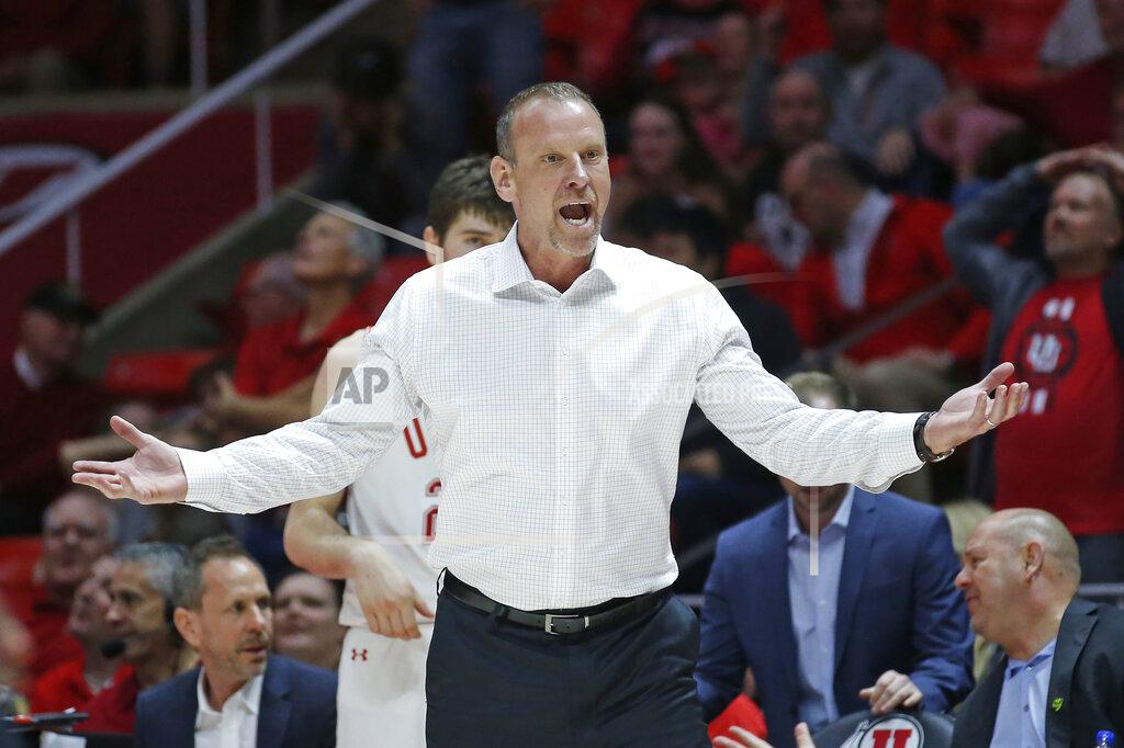 Rick Bowmer Utah head coach Larry Krystkowiak reacts to a call in the second half during an NCAA college basketball game against Colorado Saturday, March 7, 2020, in Salt Lake City. (AP Photo/Rick Bowmer)