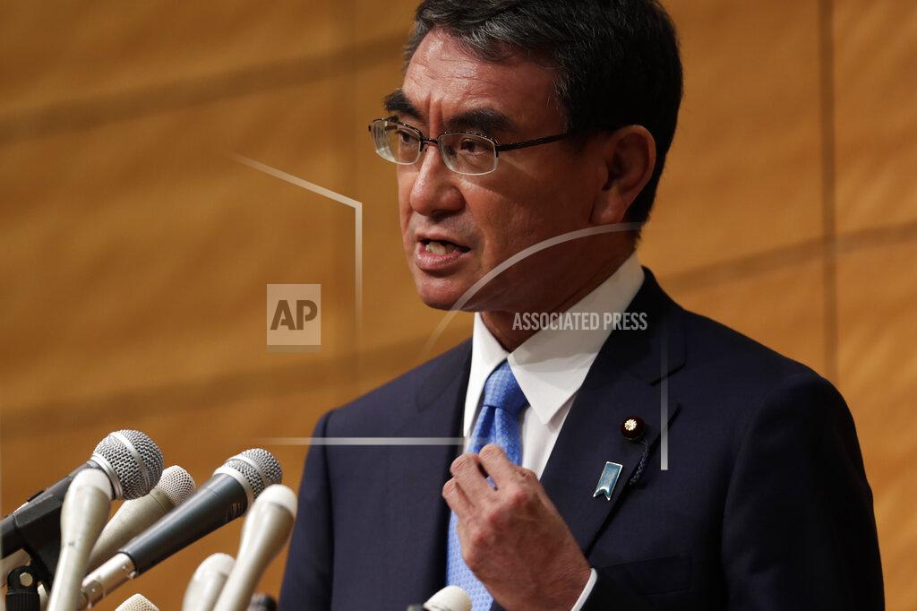 Hiro Komae Taro Kono, the Cabinet minister in charge of vaccinations, speaks during a news conference as he formally announces he's running for the leader of the Liberal Democratic Party in Tokyo, Friday, Sept. 10, 2021. The Liberal Democrats and their coalition partner have a majority in parliament, meaning whoever wins the Sept. 29 party vote is virtually guaranteed to become the new prime minister. Current Prime Minister Yoshihide Suga has said he won't run for the leadership of the governing party. (AP Photo/Hiro Komae)
