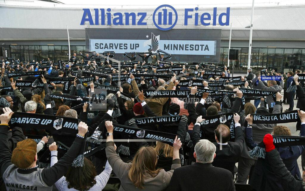 Jim Mone In this March 18, 2019 photo, soccer supporters wave scarves as Minnesota United FC Loons held a scarf raising ceremony in advance of the MSL soccer team's home opener April 13 against New York City FC in the Allianz Field stadium in St. Paul, Minn. After playing their first two years in the MLS in a college football stadium, Minnesota United has a home of their own: $250 million Allianz Field, the latest in the line of soccer-specific venues that are boosting the league.(AP Photo/Jim Mone)