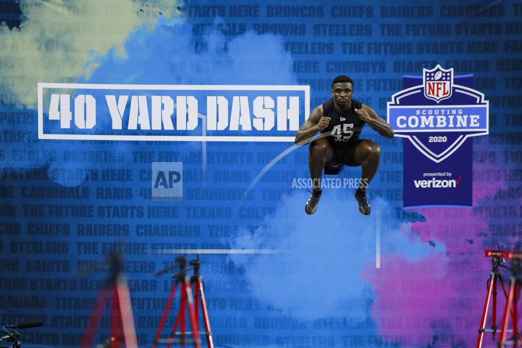 Michael Conroy TCU wide receiver Jalen Reagor prepares to run the 40-yard dash at the NFL football scouting combine in Indianapolis, Thursday, Feb. 27, 2020. (AP Photo/Michael Conroy)