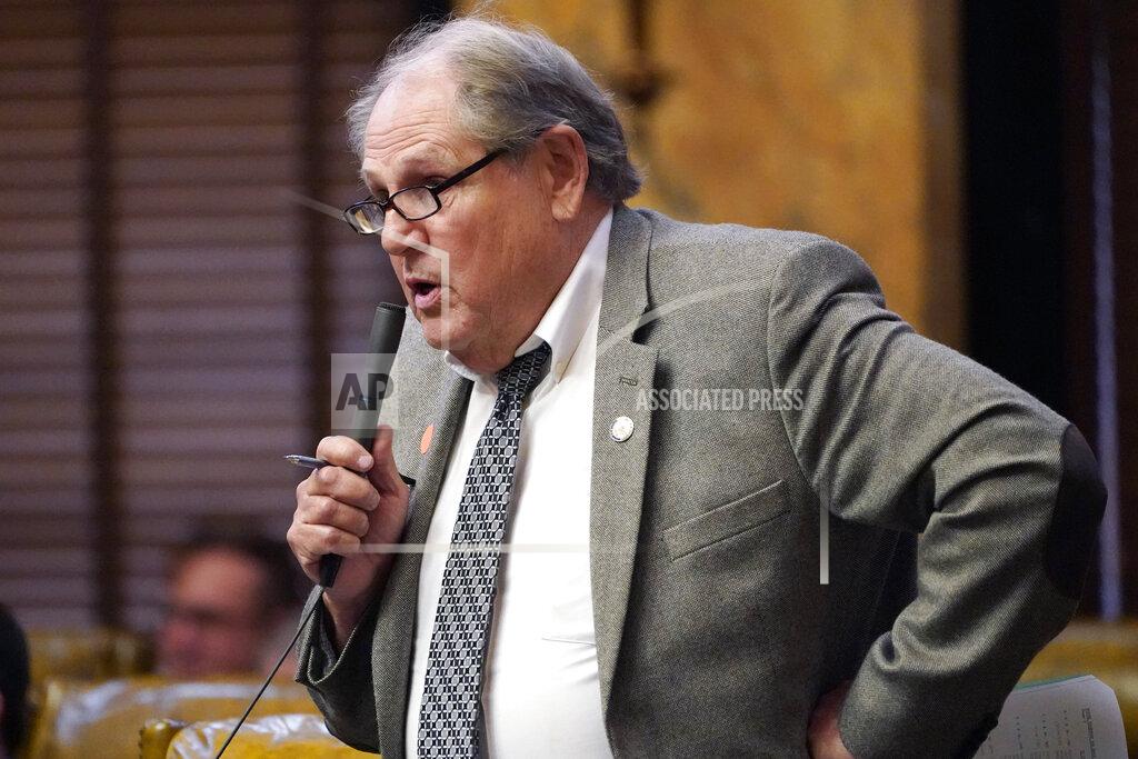 Rogelio V. Solis Rep. Bob Evans, D-Monticello, questions House Transportation Committee Chairman Charles Busby, R-Pascagoula, unseen, on the specifics of a bill in the House Chamber at the Capitol in Jackson, Miss., Tuesday, March 30, 2021. (AP Photo/Rogelio V. Solis)