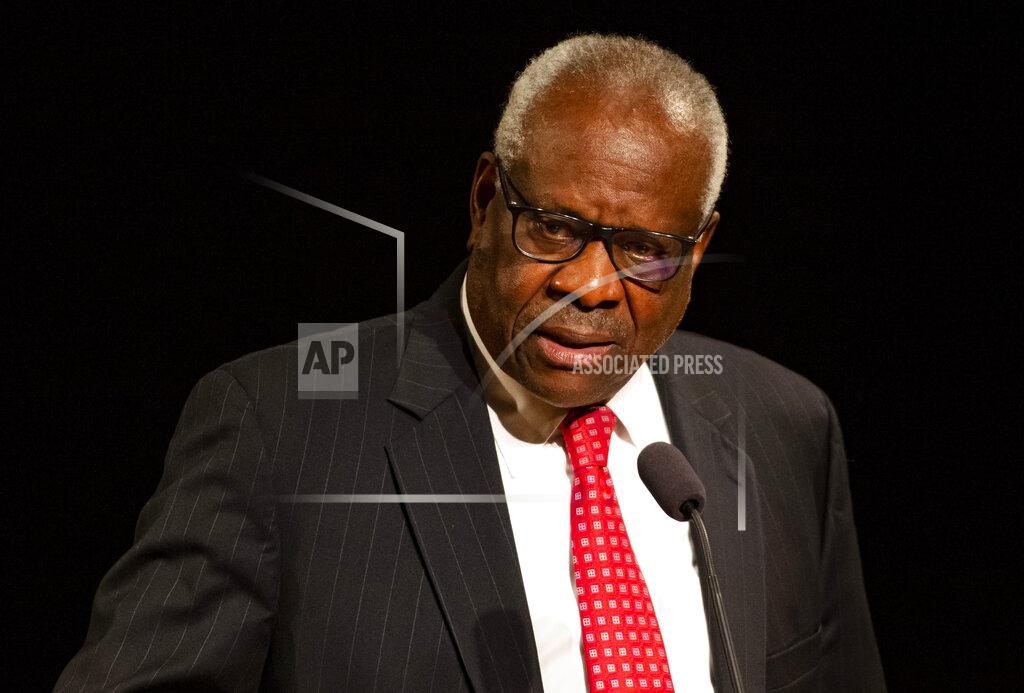 Robert Franklin Supreme Court Justice Clarence Thomas speaks on Thursday, Sept. 16, 2021, at the University of Notre Dame in South Bend, Ind. The associate justice gave the Tocqueville Lecture for the Center for Citizenship & Constitutional Government at the university. (Robert Franklin/South Bend Tribune via AP)