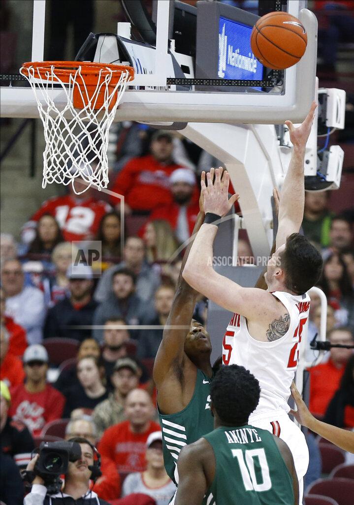 Jay Laprete Ohio State's Kyle Young, right, shoots over Stetson's Rob Perry during the first half of an NCAA college basketball game Monday, Nov. 18, 2019, in Columbus, Ohio. (AP Photo/Jay LaPrete)