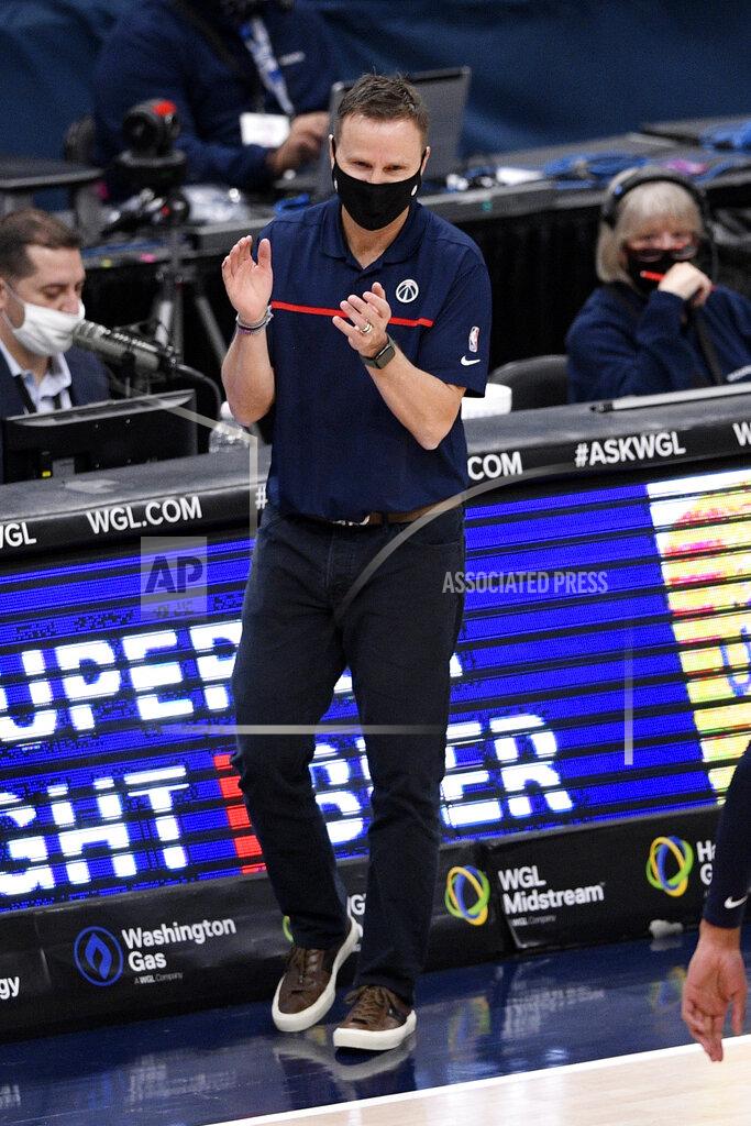 Nick Wass Washington Wizards head coach Scott Brooks reacts during the second half of an NBA basketball game against the Miami Heat, Saturday, Jan. 9, 2021, in Washington. (AP Photo/Nick Wass)