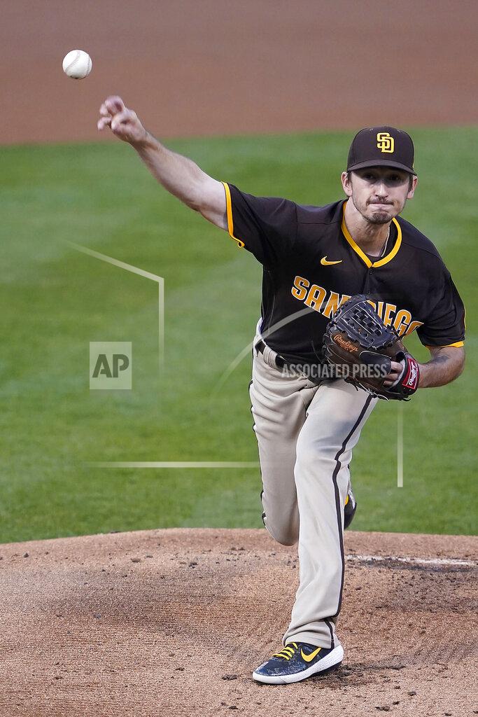 Tony Avelar San Diego Padres starting pitcher Zach Davies throws against the Oakland Athletics during the first inning of a baseball game in Oakland, Calif., Friday, Sept. 4, 2020. (AP Photo/Tony Avelar)