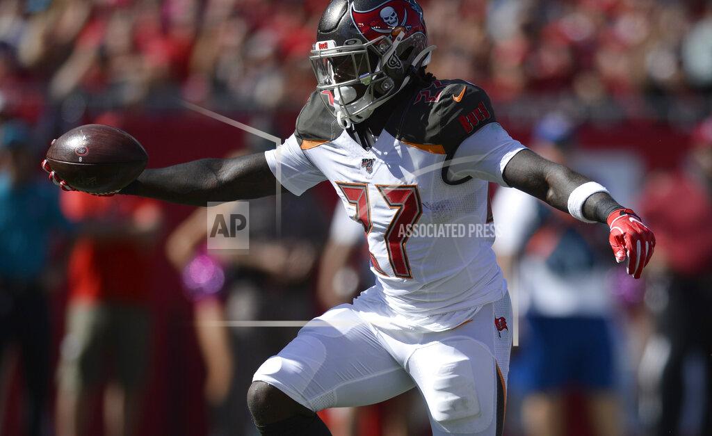 Jason Behnken Tampa Bay Buccaneers running back Ronald Jones II (27) scores on a 7-yard touchdown run against the Arizona Cardinals during the first half of an NFL football game Sunday, Nov. 10, 2019, in Tampa, Fla. (AP Photo/Jason Behnken)