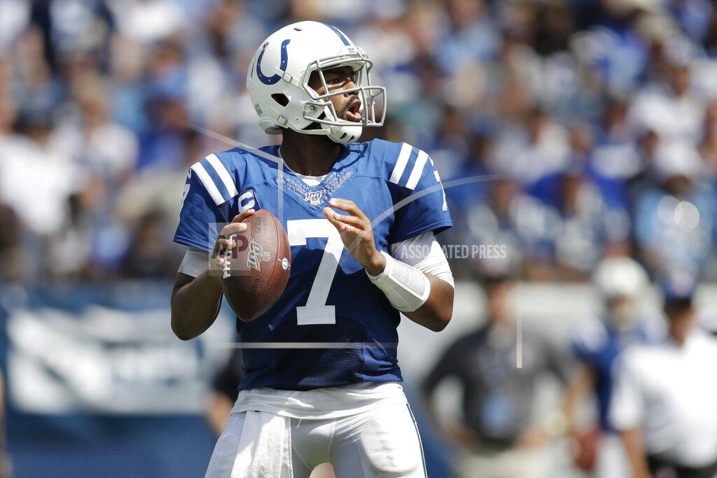 James Kenney Indianapolis Colts quarterback Jacoby Brissett plays against the Tennessee Titans in the first half of an NFL football game Sunday, Sept. 15, 2019, in Nashville, Tenn. (AP Photo/James Kenney)