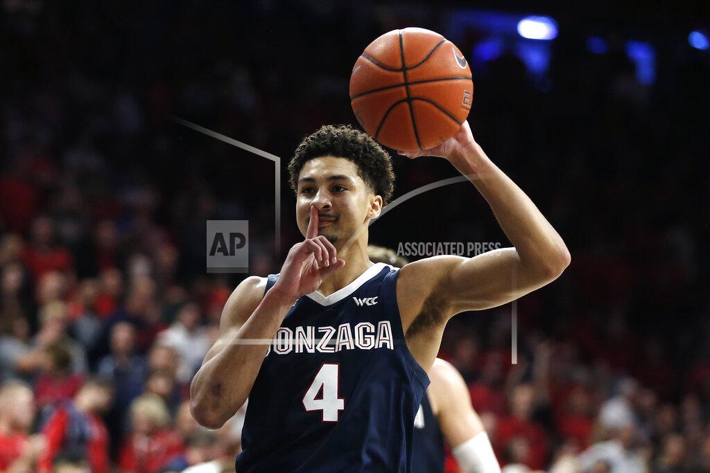 Rick Scuteri Gonzaga guard Ryan Woolridge reacts after the team defeated Arizona 84-80 in an NCAA college basketball game, Saturday, Dec. 14, 2019, in Tucson, Ariz. (AP Photo/Rick Scuteri)