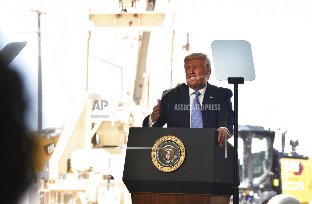 Eli Hartman President Donald Trump speaks during a visit to a Double Eagled Energy drilling rig site in Midland, Texas on Wednesday, July 29, 2020. (Eli Hartman/Odessa American via AP)