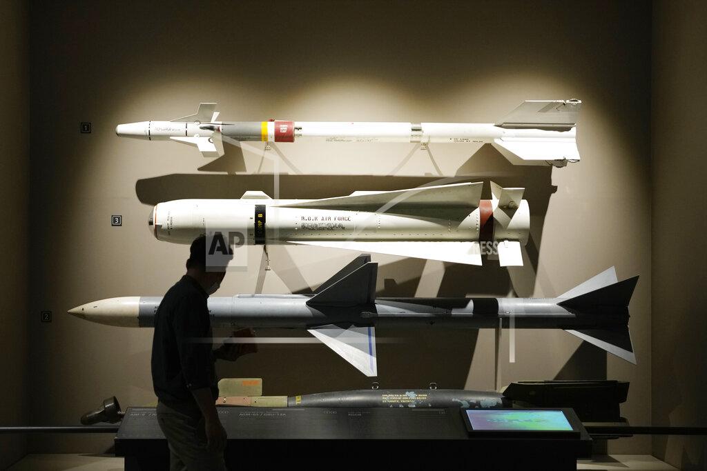 Ahn Young-Joon A visitor watches air-launched guided missiles used by the South Korean Air Force at Korea War Memorial Museum in Seoul, South Korea, Friday, July 23, 2021. Top U.S. and South Korean officials agreed Thursday to try to convince North Korea to return to talks on its nuclear program, which Pyongyang has insisted it won't do in protest of what it calls U.S. hostility. (AP Photo/Ahn Young-joon)