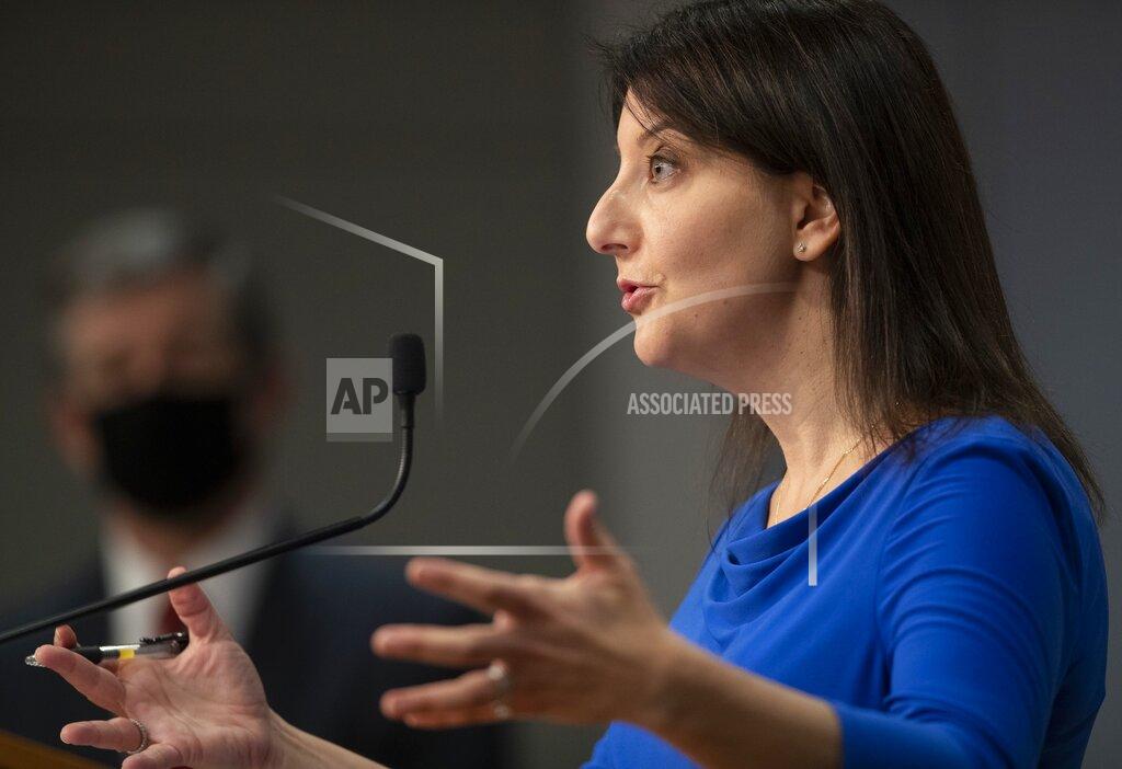 Dr. Mandy Cohen, Secretary of the North Carolina Department of Health and Human Services, discusses vaccine distribution during a press briefing about the coronavirus, Wednesday, Dec. 30, 2020, at the Emergency Operations Center in Raleigh, N.C. (Robert Willett/The News & Observer via AP)