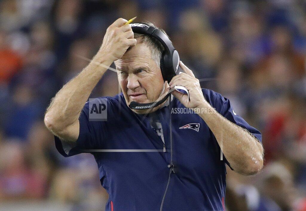 Elise Amendola New England Patriots head coach Bill Belichick watches from the sideline in the first half of an NFL preseason football game against the New York Giants, Thursday, Aug. 29, 2019, in Foxborough, Mass. (AP Photo/Elise Amendola)