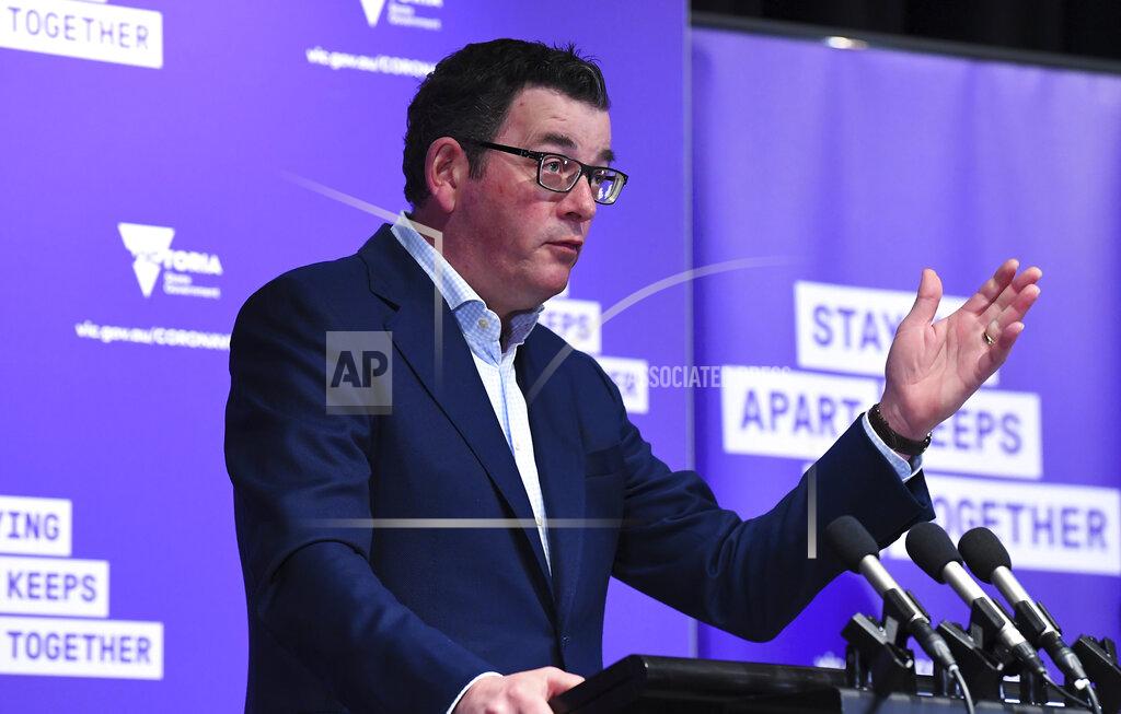 Victoria State Premier Daniel Andrews addresses the media during a press conference in Melbourne, Australia, Monday, Aug. 31, 2020. Australia recorded its deadliest day of the pandemic as the government urged hot spot Victoria state to announce its plans to lift a lockdown on the country's second-largest city. (James Ross/AAP Image via AP)