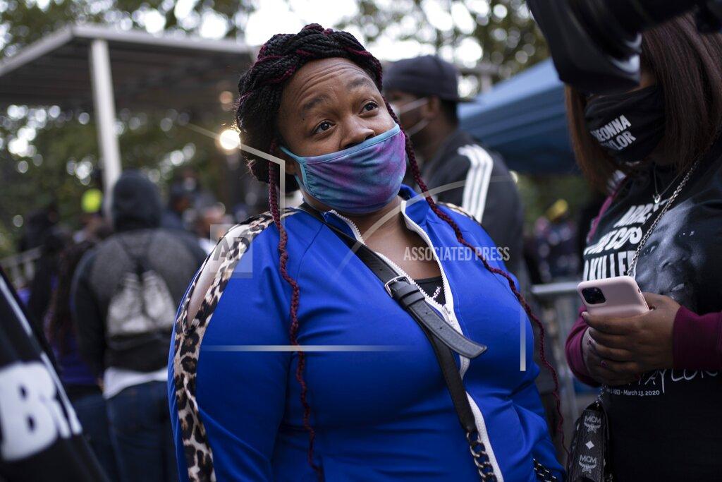 Wong Maye-E Tamika Palmer, the mother of Breonna Taylor, after attending the "State of Emergency" rally calling for justice in Taylor's shooting, Saturday, Oct. 17, 2020, in New York. (AP Photo/Wong Maye-E)