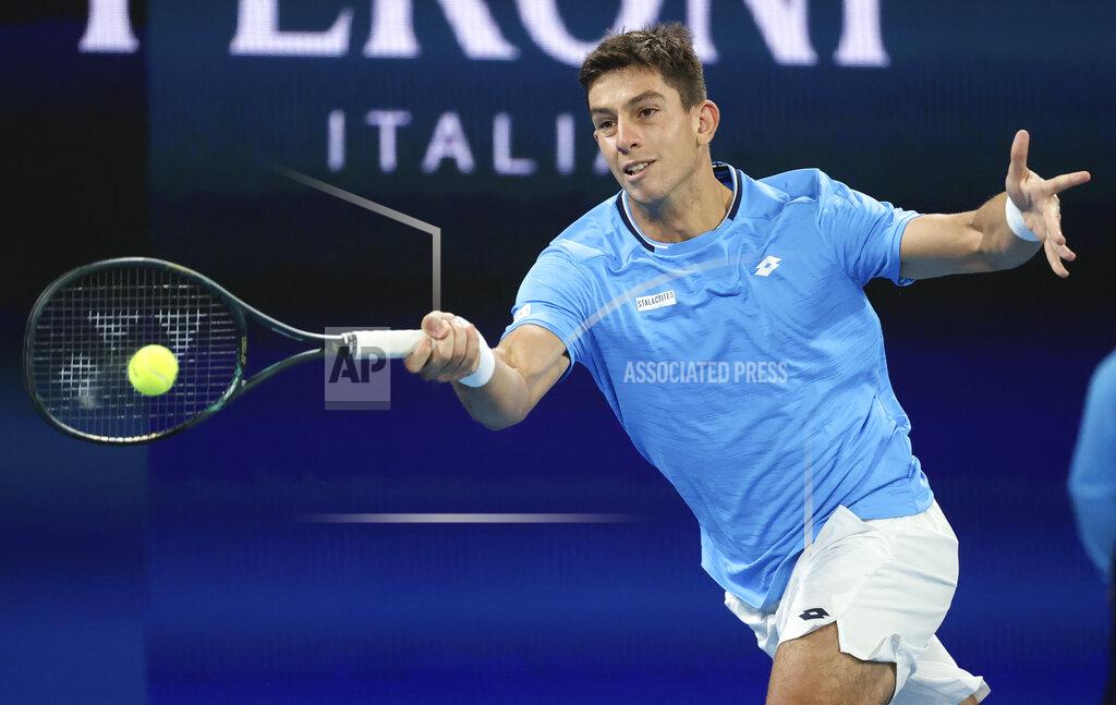 Hamish Blair Greece's Michail Pervolarakis makes a forehand return to Spain's Pablo Carreno Busta during their ATP Cup match in Melbourne, Australia, Friday, Feb. 5, 2021.(AP Photo/Hamish Blair)