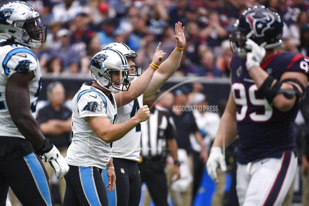 Eric Christian Smith Carolina Panthers punter Michael Palardy (5) and kicker Joey Slye (4) celebrates a field goal against the Houston Texans during the first half of an NFL football game Sunday, Sept. 29, 2019, in Houston. (AP Photo/Eric Christian Smith)