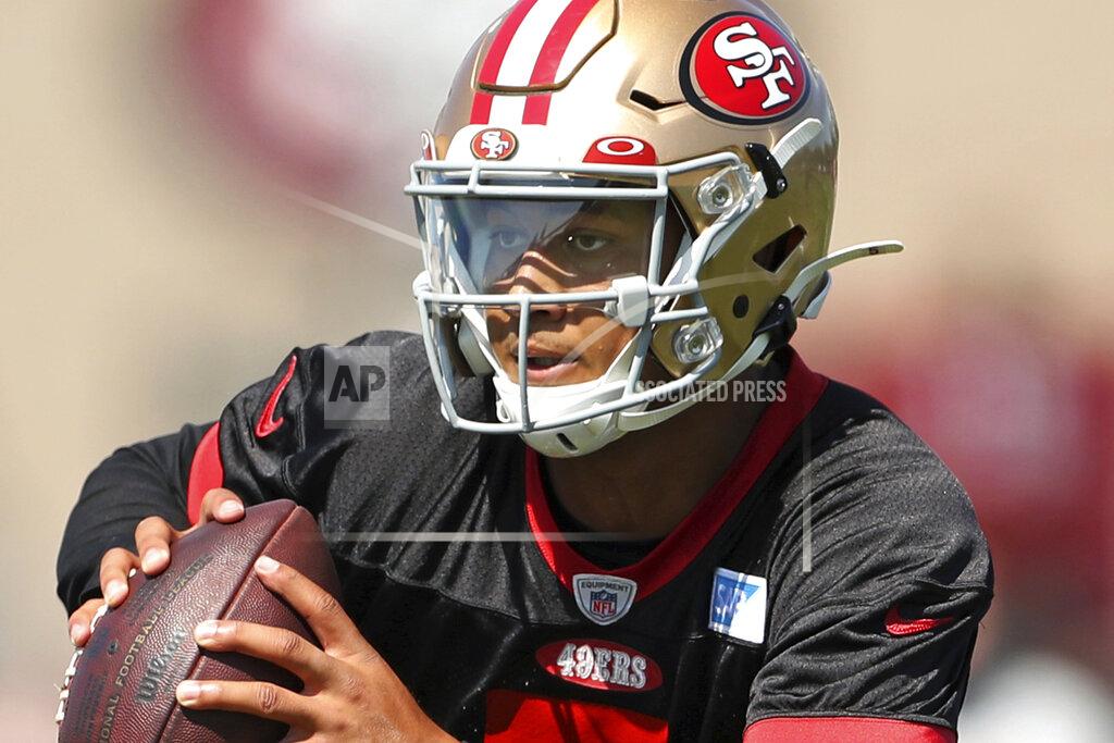 Scott Strazzante San Francisco 49ers' Trey Lance takes part in the NFL football team's training camp in Santa Clara, Calif., Wednesday, July 27, 2022. (Scott Strazzante/San Francisco Chronicle via AP)