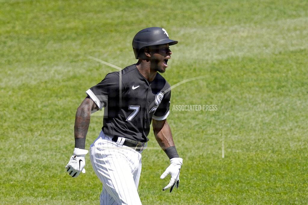 Charles Rex Arbogast Chicago White Sox's Tim Anderson celebrates his lead off, first pitch home run off Minnesota Twins starting pitcher Michael Pineda during the first inning of a baseball game Thursday, May 13, 2021, in Chicago. (AP Photo/Charles Rex Arbogast)