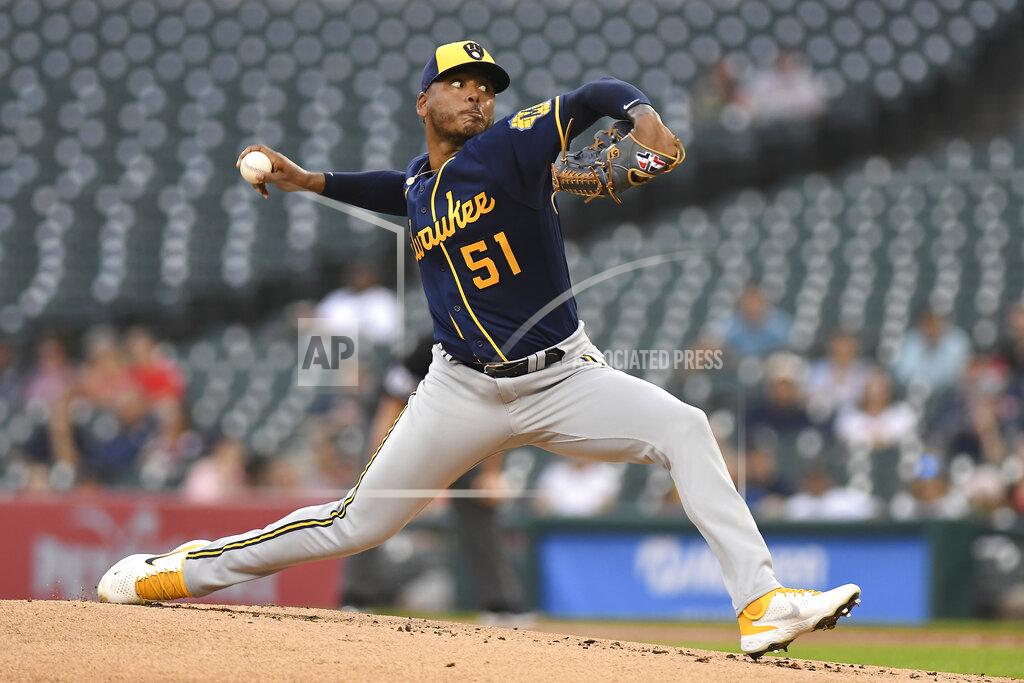 Lon Horwedel Milwaukee Brewers pitcher Freddy Peralta throws to a Detroit Tigers batter during the first inning of a baseball game in Detroit, Tuesday, Sept. 14, 2021. (AP Photo/Lon Horwedel)