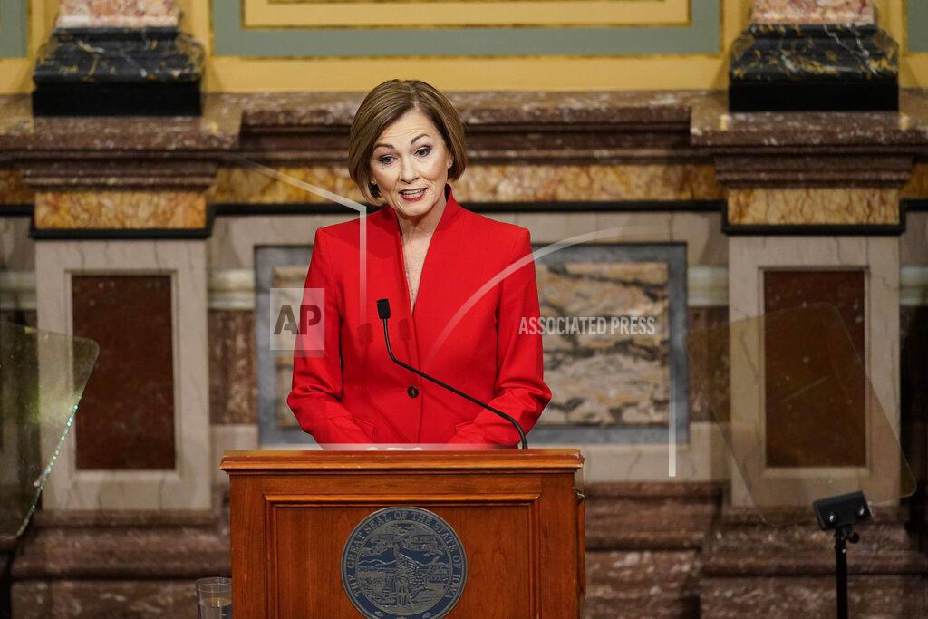 Charlie Neibergall FILE - In this Jan. 12, 2021 file photo, Iowa Gov. Kim Reynolds delivers her Condition of the State address before a joint session of the Iowa Legislature at the Statehouse in Des Moines, Iowa. As Republicans march ahead with their campaign to tighten voting laws in political battlegrounds, some in their party are worried the restrictions will backfire by making it harder for GOP voters to cast ballots. The restrictions backed by Republicans in Iowa, Georgia, Florida, Texas and Arizona often take aim at mail voting, a method embraced by voters from both parties but particularly popular with older voters. (AP Photo/Charlie Neibergall, File)
